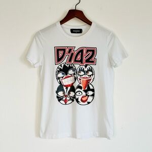 Dsquared2 Kiss Band White Short Sleeve Graphic Print T‑Shirt Size Medium